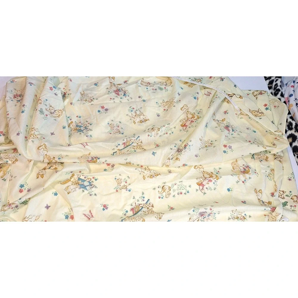 Vintage Woodland Animal Crib Sheet Yellow Squirrel Bunny Turtle Nursery Bedding